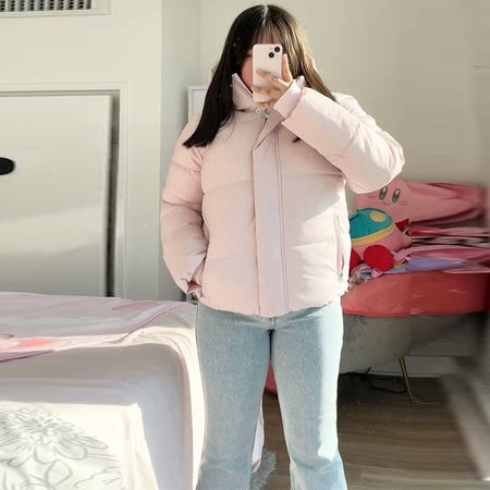 Pink Women's Jacket With Hat Zipper Pockets Inner Faux Fur Solid Female Jackets 2025 Autumn Winter Fashion Chic Lady Outwears