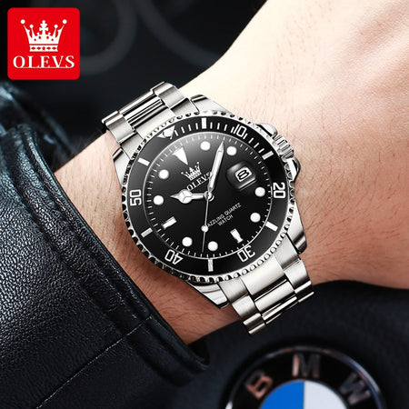 OLEVS Men's Watches Trend Luxury Fine Steel Strap Big Date Original Brand Quartz Wristwatch for Man Waterproof Luminous 5885 New