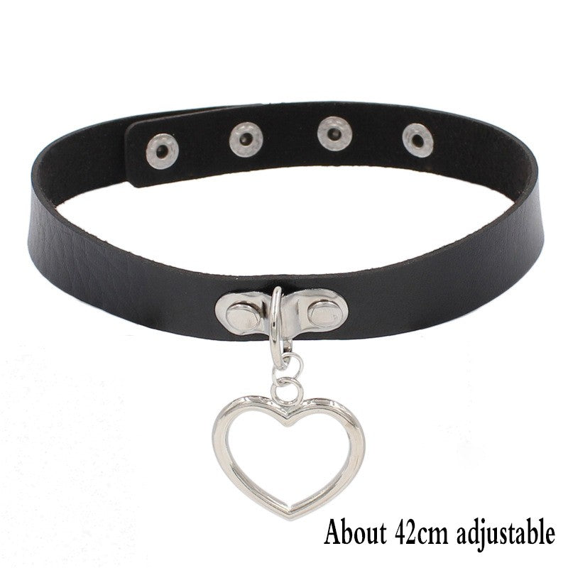 Woman Black Punk Choker Collar Necklace Sexy PU Leather Heart Lock Key Spike Chocker Gothic Cosplay Accessories Party Jewelry
