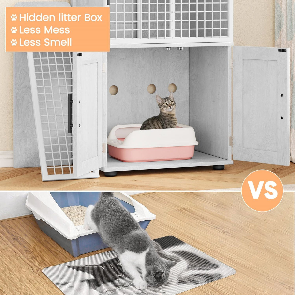 Cat Litter Box Enclosure with Platform,Double Layer Cat Litter Hidden Furniture,Cat Washroom Furniture,Cat House with Ladder