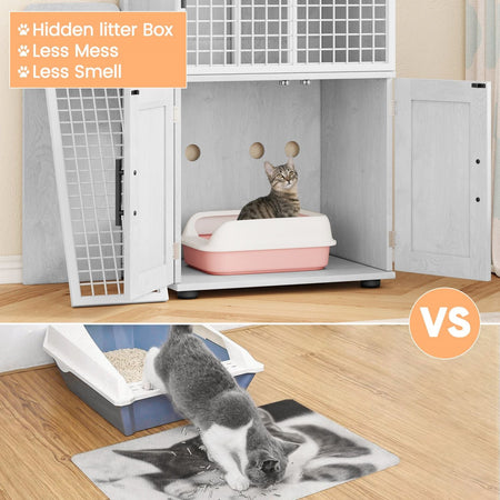 Cat Litter Box Enclosure with Platform,Double Layer Cat Litter Hidden Furniture,Cat Washroom Furniture,Cat House with Ladder