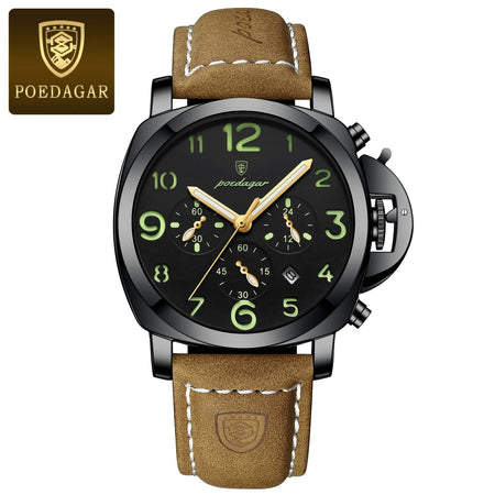 POEDAGAR Luxury Military Watch For Men Waterproof Luminous Leather Man Watch Quartz High Quality Men's Sports Watches Male Reloj
