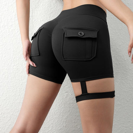 New Workout Fitness Training High Waist Scrunch Butt Seamless Sports Yoga Biker Shorts With Pocket For Women