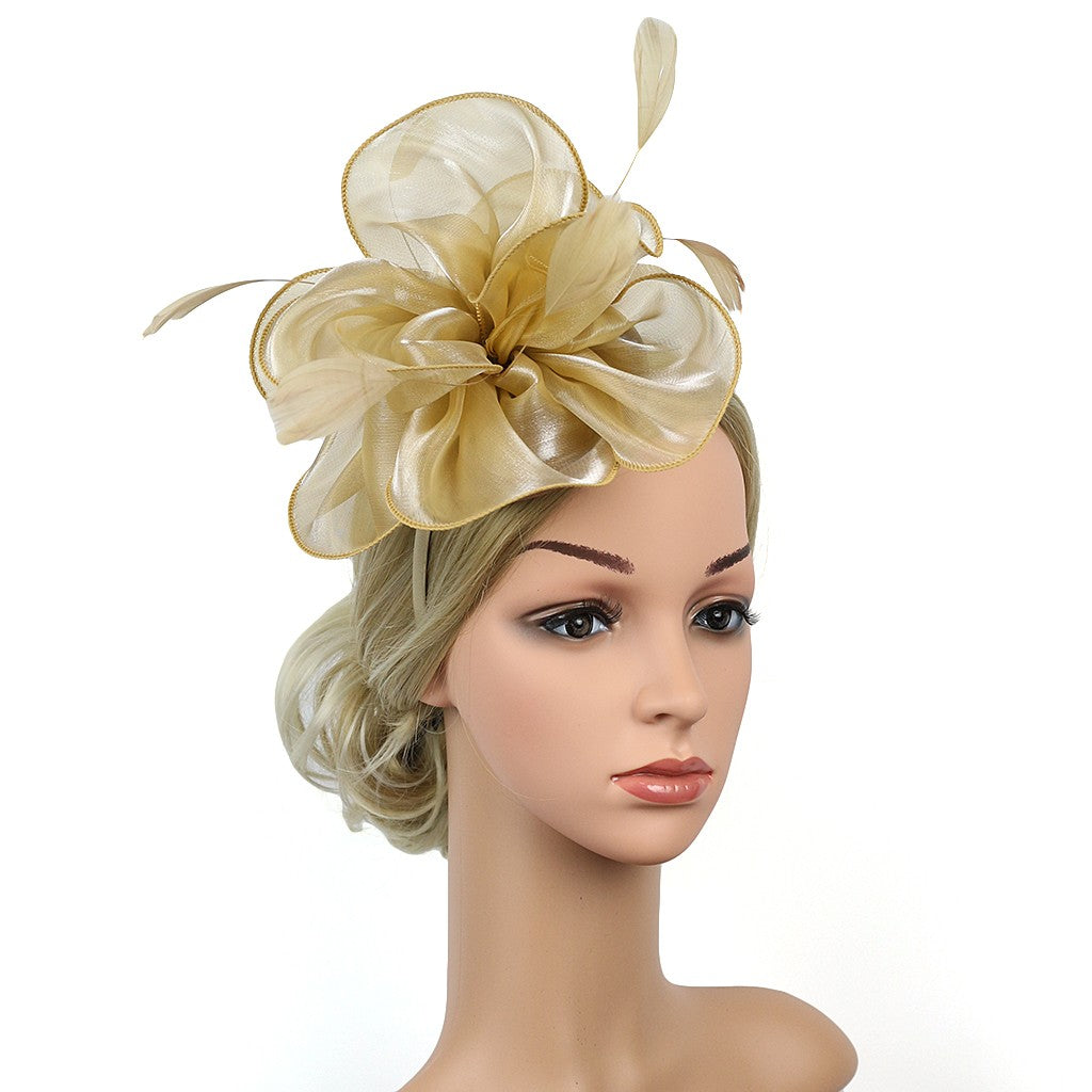 New Women's Organza Fascinators Feather Flower Kentucky Derby Hat Headdress Pillbox Hat for Wedding Tea Party Headwewar Clips