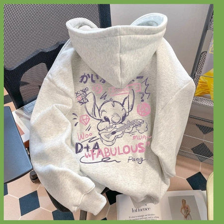 Cute Cartoon Stitch Series Fashion Sweater Kawaii Disney Peripheral Autumn New Trendy Oversize Hooded Jacket Gift for Friends