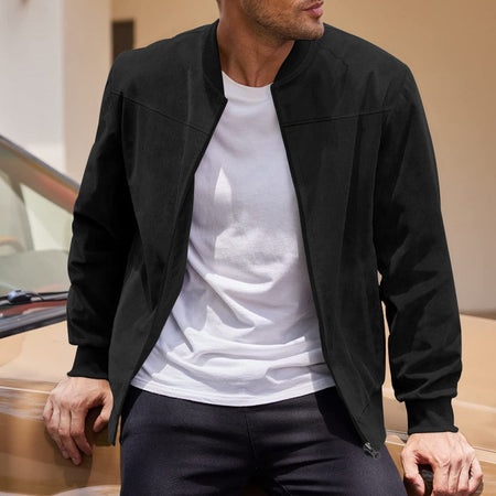 Men's suede nap fabric casual jacket Round neck zipper Solid color Sport Bomber Jacket Casual edition sports and golf fashion