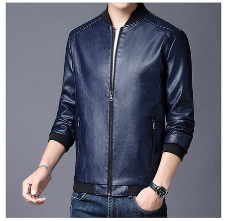 Big size leather jacket men's autumn stand collar men's leather jacket fat guy leather jacket youth motorcycle leather jacket