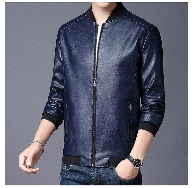 Big size leather jacket men's autumn stand collar men's leather jacket fat guy leather jacket youth motorcycle leather jacket