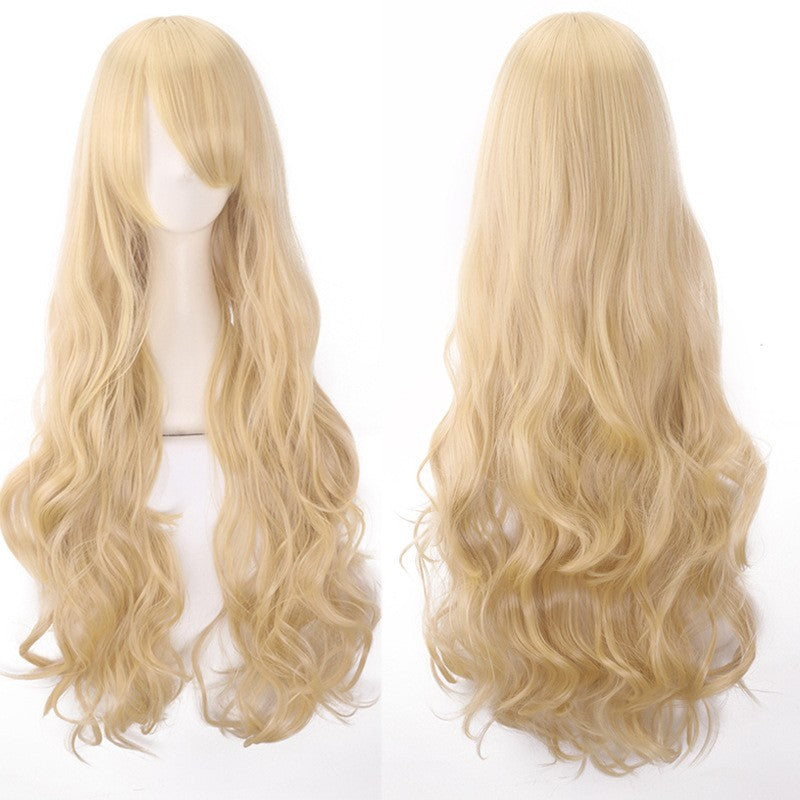 European and American style cos color anime wig, with foreign trade buckle net, universal, 80CM long, curly Synthetic fiber wig