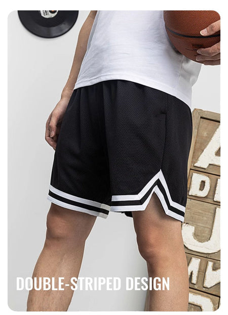 SONECHOKI Knee Length Basketball Shorts Men Striped Loose Running Sport Gym Mesh Breathable Fitness Training Workout Bottom Male