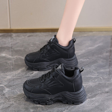 White Platform Women's Sneakers 2024 Spring Lace-Up Thick Bottom Vulcanize Shoes Woman Pu Leather Breathable Sports Shoes Ladies