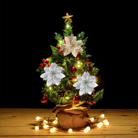1/5/10pcs Sparkling Red Golden Silver Poinsettia Artificial Flowers Christmas Tree Ornaments for Xmas New Year party Decoration