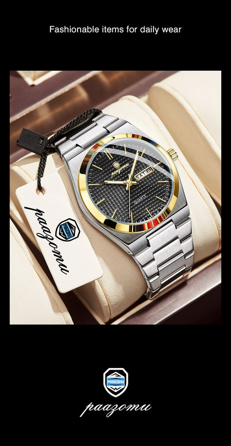 PAAZOMU Original Luxury Men Clock Fashion Luminous Waterproof Chronograph Date Watch For Man Leather Quartz Men's Watches Reloj