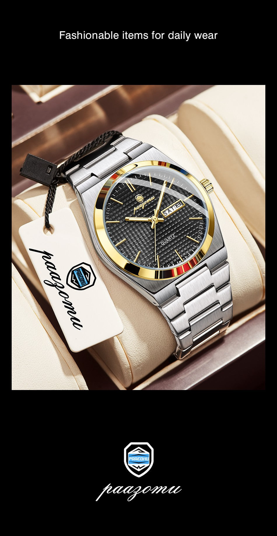 PAAZOMU Original Luxury Men Clock Fashion Luminous Waterproof Chronograph Date Watch For Man Leather Quartz Men's Watches Reloj