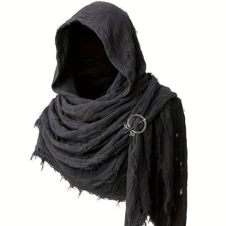Medieval Renaissance Cloak Cape with Viking Brooch - Hooded Shawl Scarf for Halloween Costumes, Streetwear & Pop Culture Events