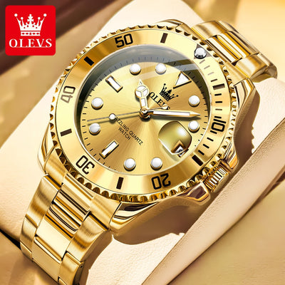 OLEVS Men's Watches Trend Luxury Fine Steel Strap Big Date Original Brand Quartz Wristwatch for Man Waterproof Luminous 5885 New