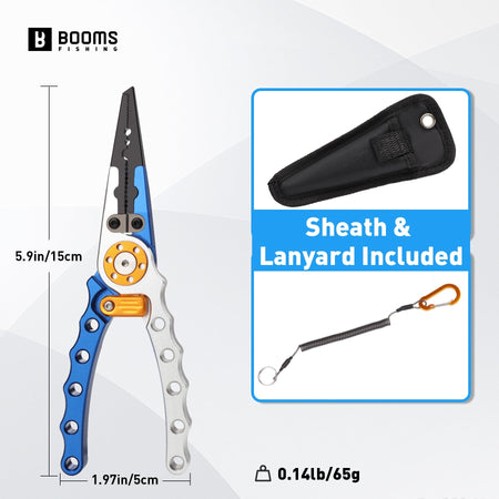Booms Fishing X01 Aluminum Fishing Pliers Saltwater Fishing Multitool Hook Remover Line Cutting and Split Ring Fishing Tools
