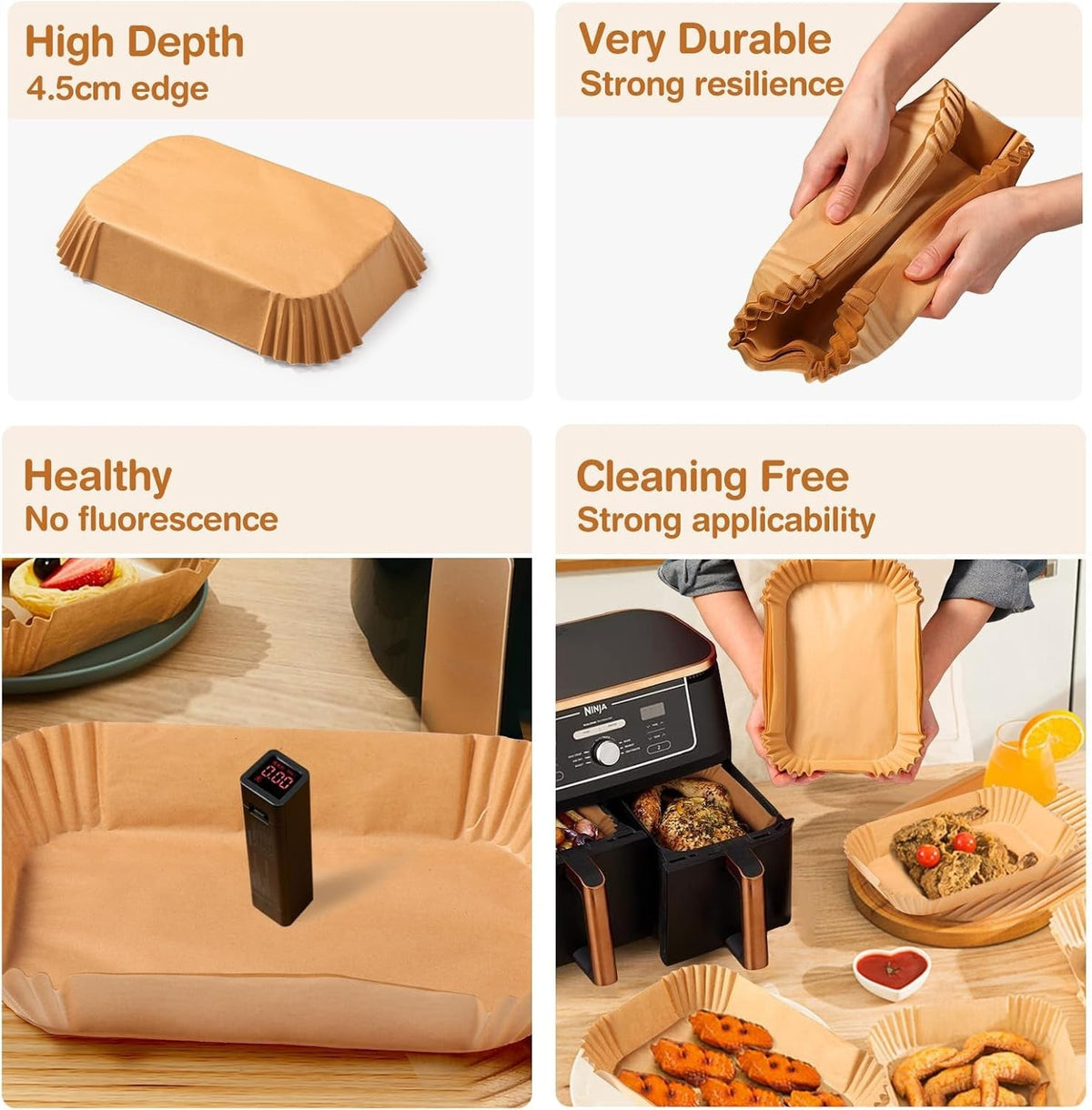 Air Fryer Paper for Dual Zone,100pz 22x14 cm,Disposable Non-stick Paper Air Fryer for Cecotec/Masterpro/Ninja AF300EU/AF400EU