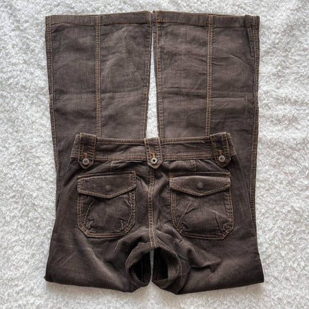 Y2K Brown Flared Jeans Womens Clothing Goth Retro Multi Pockets Low Rise Denim Trousers Harajuku Hot Girl Sexy Slim Jean Pants
