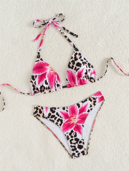 2025 New Flower Print Bikini Set Women's High Waist Long Skirt 3 Piece Swimsuit Sexy Mini Triangle Backless Thong Bathing Suit