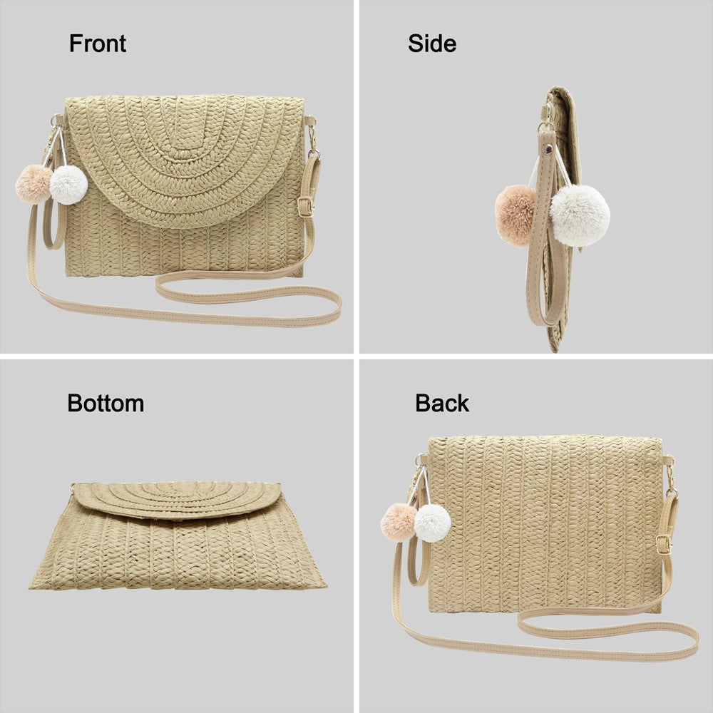 Handmade Ladies Straw Woven Bags Women Summer Holiday Beach Casual Clutch Purse Elegant Shoulder Handbag Raffia Envelope Wallets