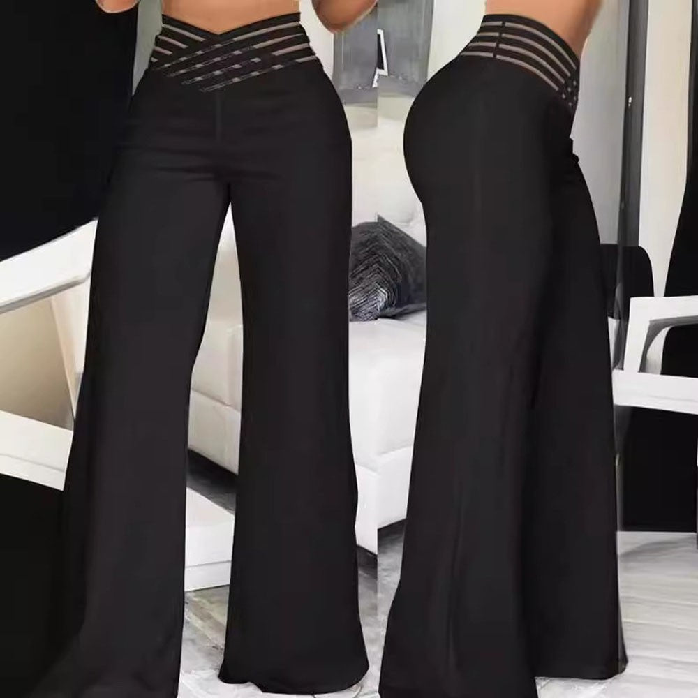Women High Elastic Waist Wide Leg Loose Pants Summer Fashion Oversized Solid Color Dance Full Flare Trousers LRFZ-m040