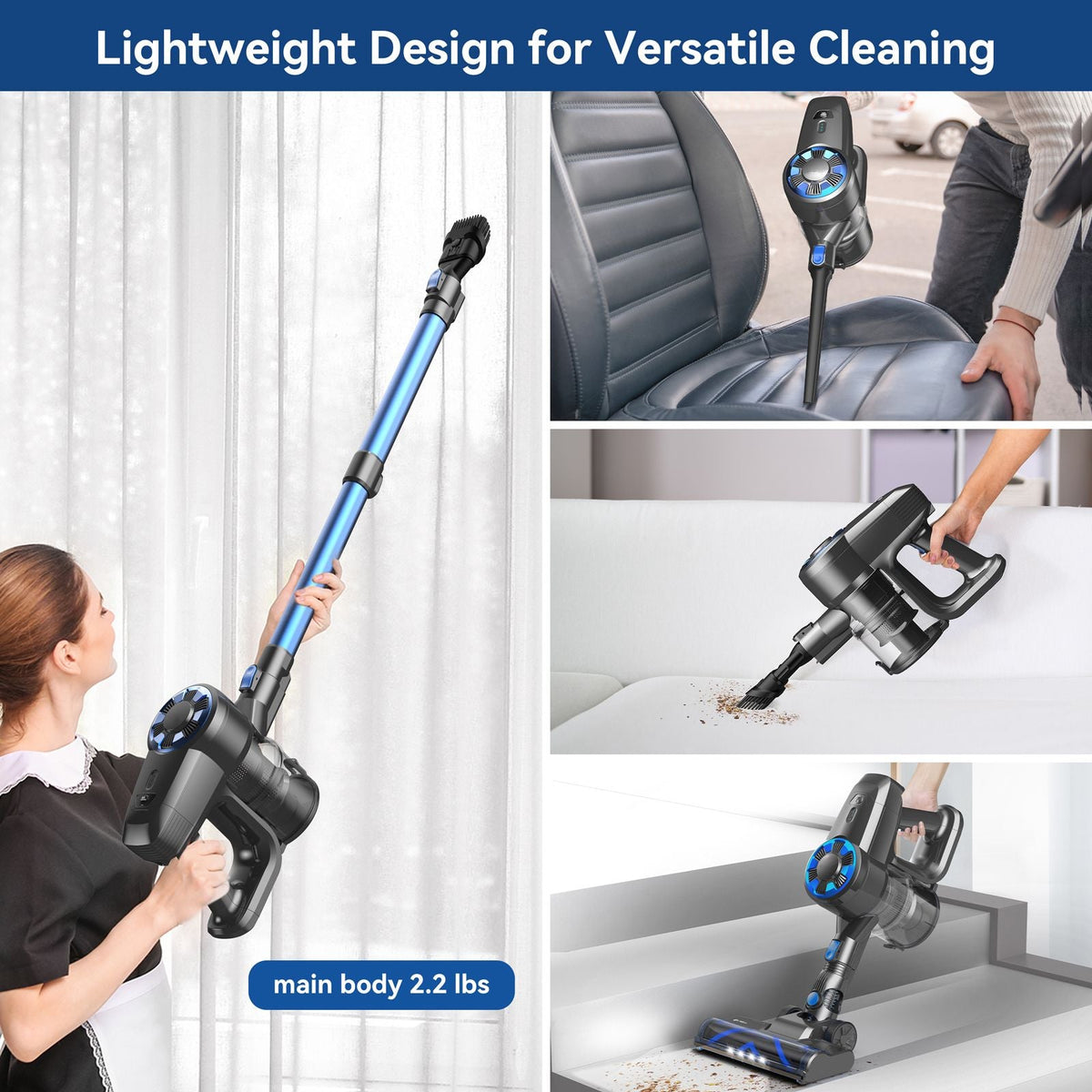 INSE N3S Cordless Vacuum Cleaner 6-in-1 Rechargeable Powerful Handheld Stick Vacuum with 2200mAh Battery for Carpet Hard Floor