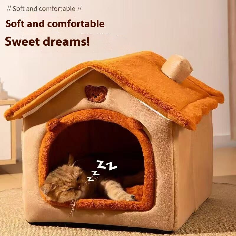 All Season Dog House Style Bed - Removable Washable Pet Bed for Small Dogs Teddy Winter Warm Cat Dog House