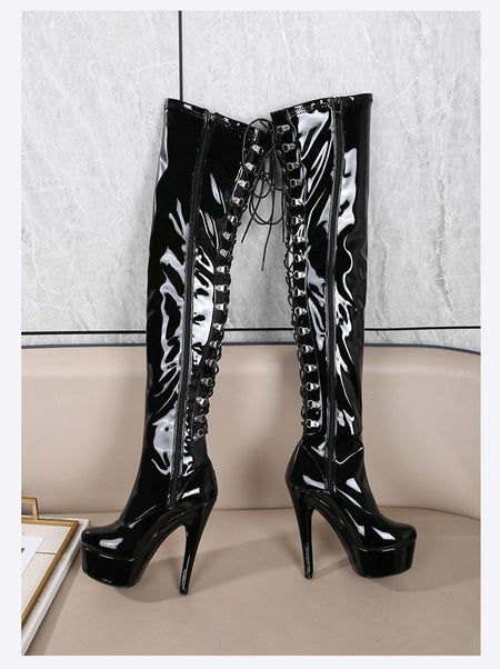 New Black Pole Dancing Long Shoes Night Club Party Queen Boots Over the Knee Boots High Heels Women Boots Sexy Thin Heels Shoes