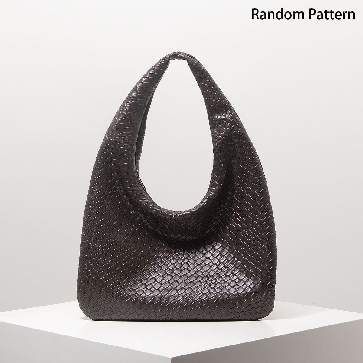 Vintage Faux Woven Leather Shoulder Bag, Women's Handbag, Large Capacity Tote Bag, Crescent Bag, Zipper Underarm Bag, Daily Commuter Bag (Random Pattern)
