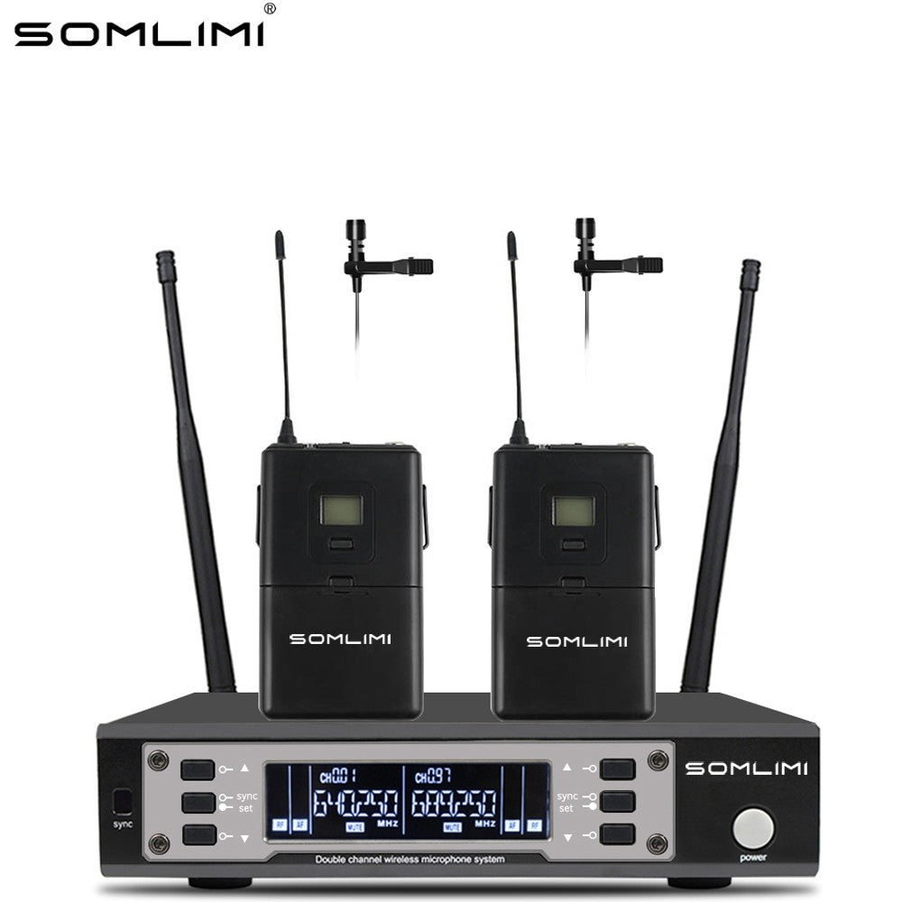 SOMLIMI EW135G4 UHF Dual Channels Profession Wireless Microphone System Stage Performance Dynamic Long Distance Metal Handheld