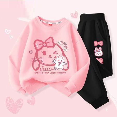 Autumn Baby Girls Clothes Set Kid Heart Printed Sweatshirts Pullover Top And Pants 2 Pieces Suit  Children Sweet Tracksuits