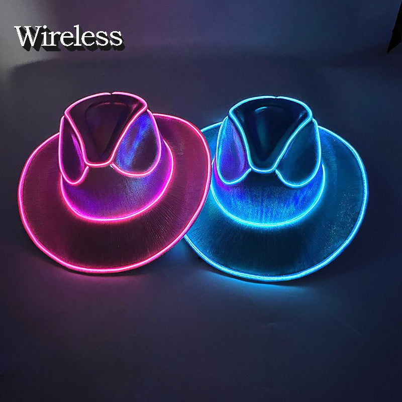Wireless LED Western Cowboy Hat Light Up Cowboy Hat Disco Bride Pink Cowgirl Hat Concert NightClub Wedding Costumes Accessories