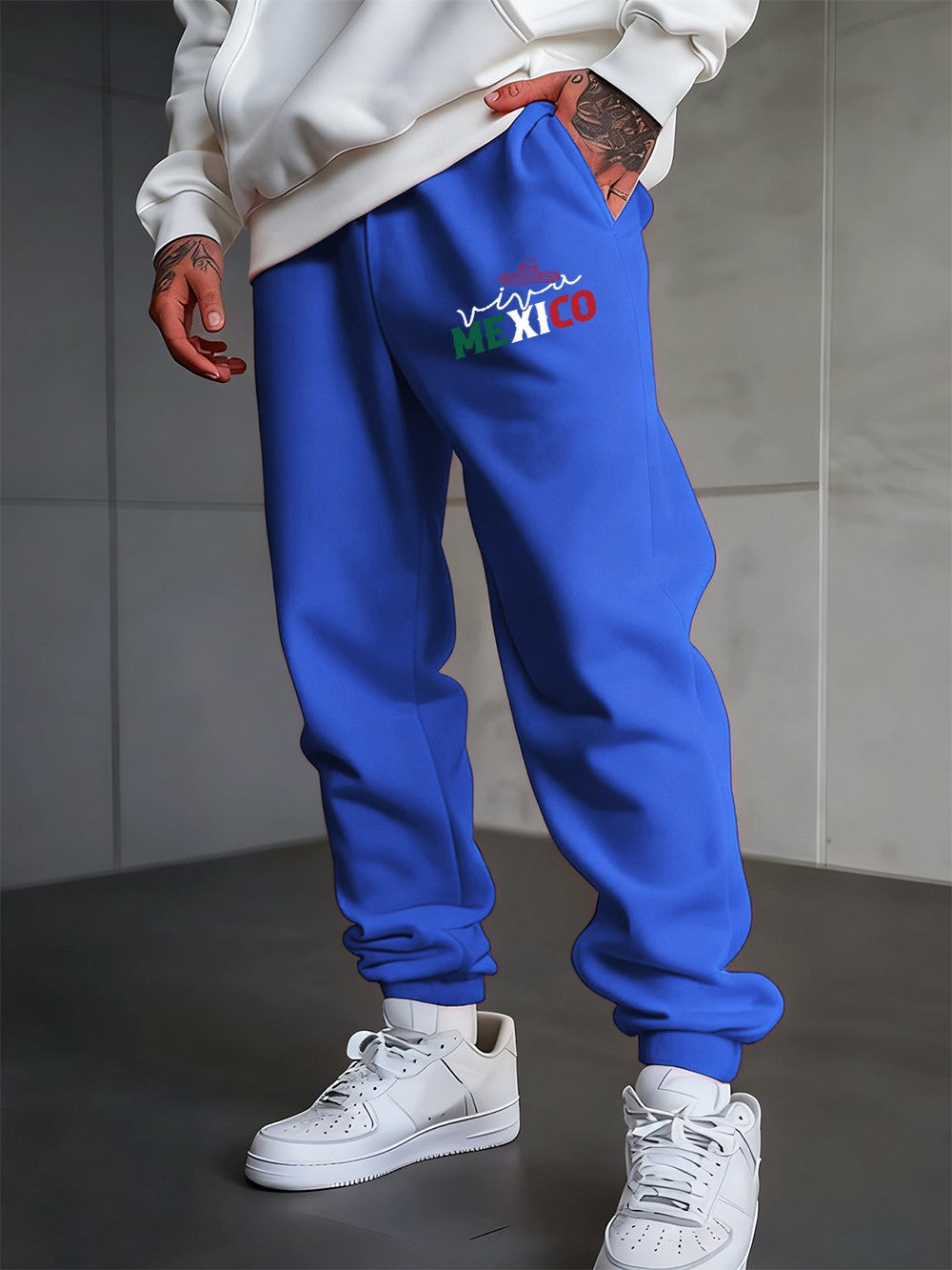 Mexico Creative Letter Prints Sweatpants Mens Casual Trousers Elastic Waist Loose Pocket Jogger Pants Autumn Fleece Warm Clothes