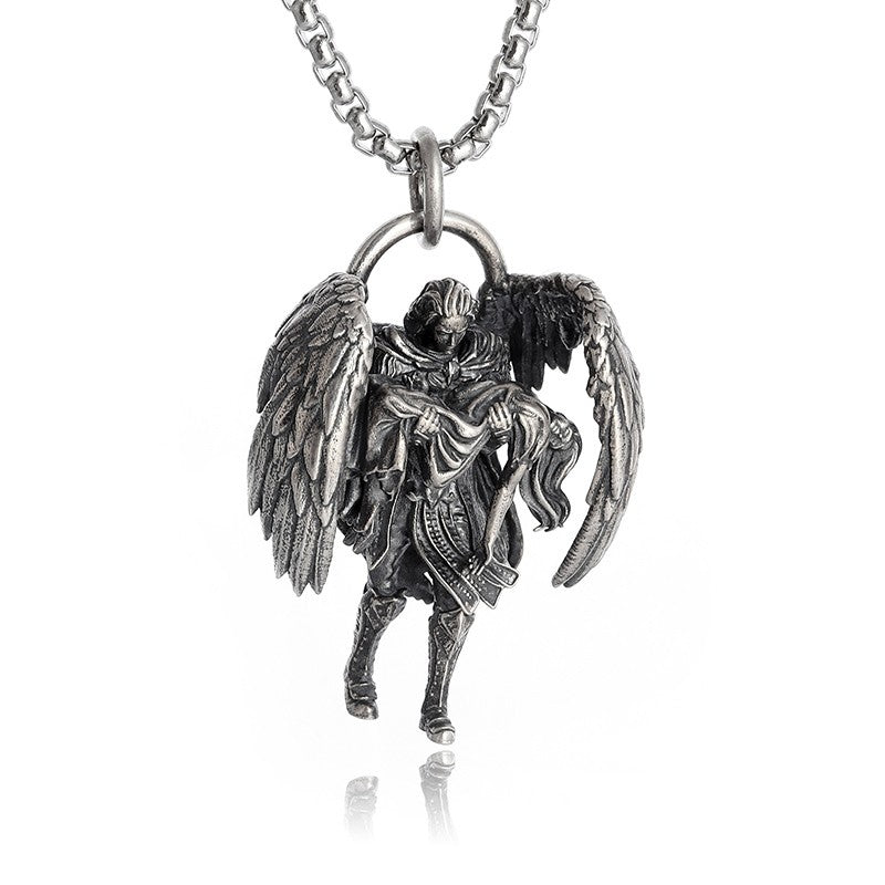 Silver-Plated Anime Mecha Beautiful Girl Girl Pendant Necklace Men and Women Hip-Hop Rock Punk Trendy Jewelry Gift