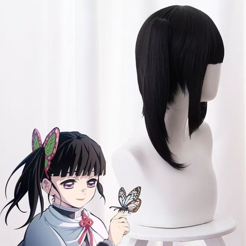 Demon Slayer Kimetsu no Yaiba Cosplay Wig Kanao Tsuyuri Short Ponytail Heat Resistant Synthetic Fiber Full Wig Cap Anime