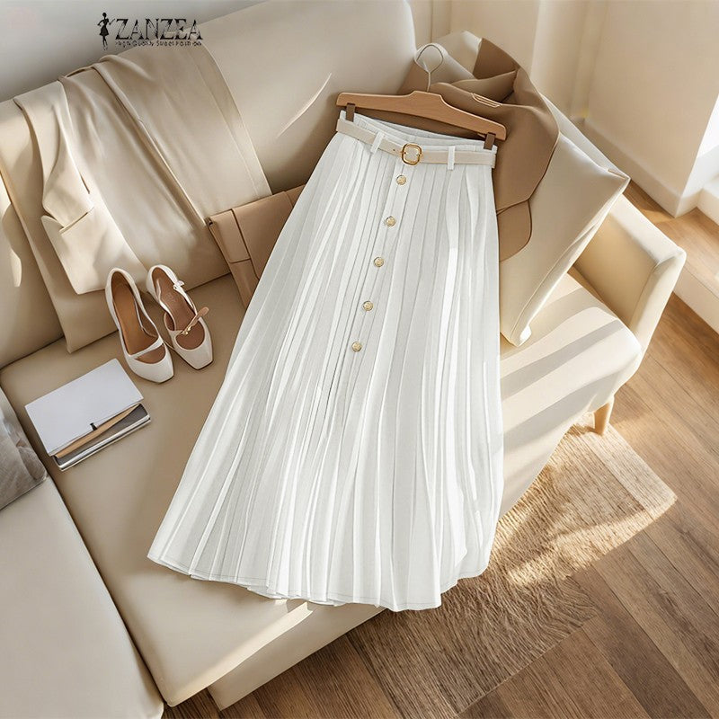 Autumn Skirts Plus Size 2025 ZANZEA Elegant Women High Waist Party Pleated Skirt Jupes Stylish Solid A-line OL Work Faldas Saia