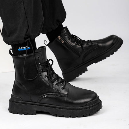 Men's Leather Boots Four Seasons Outdoor Casual Hiking Boots Retro Fashion Work Boots Thick Bottom Ankle Boots Anti-slip Fleece