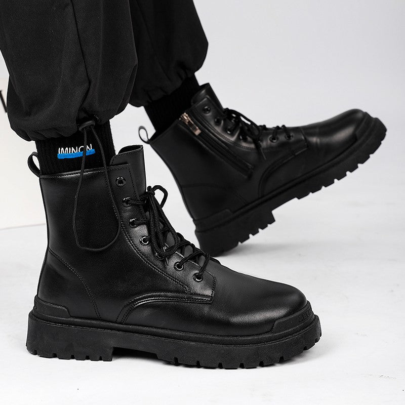 Men's Leather Boots Four Seasons Outdoor Casual Hiking Boots Retro Fashion Work Boots Thick Bottom Ankle Boots Anti-slip Fleece