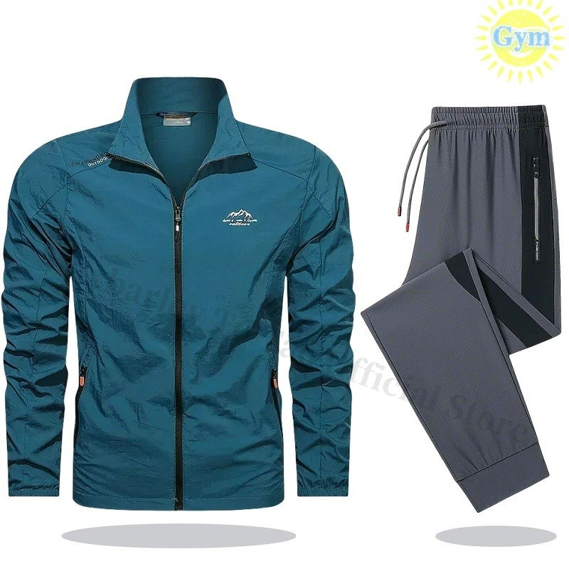 2025 Mens Sportswear Spring Summer Tracksuit 2 Piece Sets Sports Suit Sun Jacket + Pant Running Set Male Gym Exercise Clothing