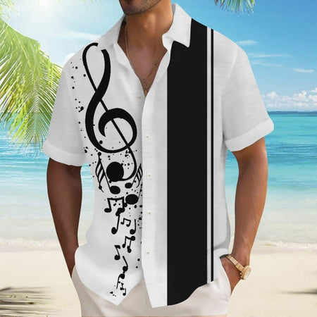 3d Music Symbol Print Hawaiian Shirts For Men Short Sleeve Shirt Summer Beach Casual Man Clothing Loose Oversized Men Shirt Tops