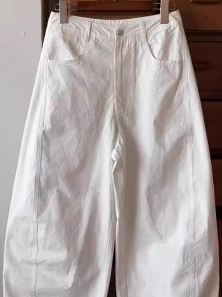 Pure Cotton Casual Trousers Pear ape Body Workwear Pants High Waist Straight Leg Loose Fit Breathable Comfortable Nine Points