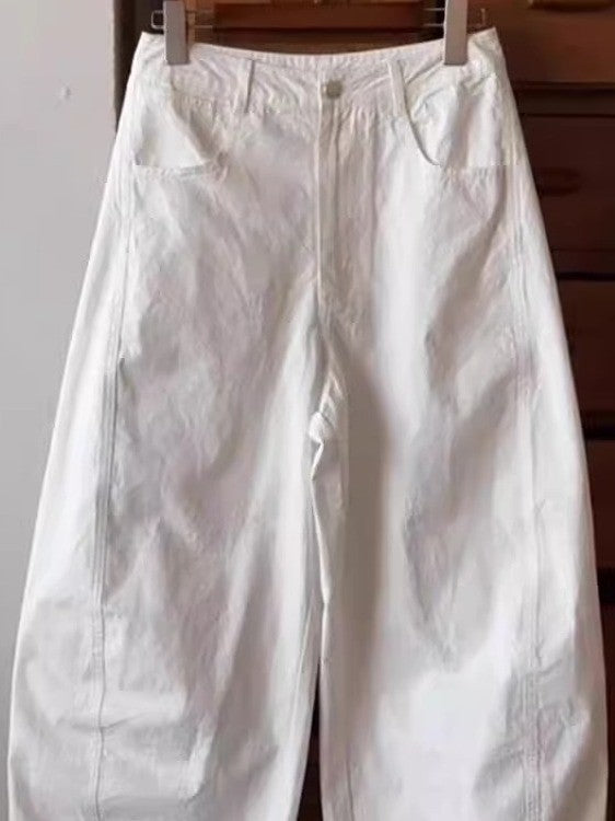 Pure Cotton Casual Trousers Pear ape Body Workwear Pants High Waist Straight Leg Loose Fit Breathable Comfortable Nine Points