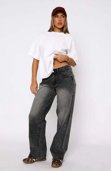 Fashionable Russian Women's Jeans High Waist Wide Leg Floor-Length Old Fashion Decorative Long Version of Women's Jeans