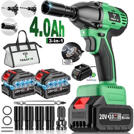 3-IN-1 Electric Wrench with High Torque 430Nm Brushless Electric Wrench for Car Maintenance Tools Cordless Wrench 20V Electric