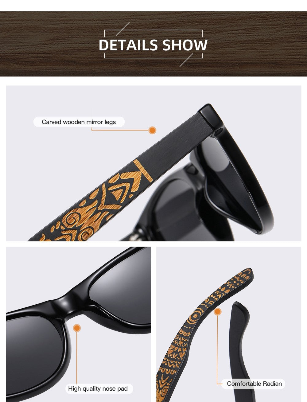 GM Brand Wooden Bamboo Polarized Men's Sunglasses Oval Frame Sun glasses Women Sun glass S5097es Male Oculos de sol Masculino