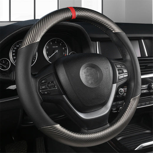 Black Leather 15'' Car Steering Wheel Cover Breathable Anti Slip Auto Protection O Shape