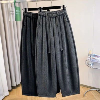 2025 Autumn Winter New All-match Fashionable Solid Color Elastic Waist Wide Leg Pants Women Clothes Casual Drawstring Trousers