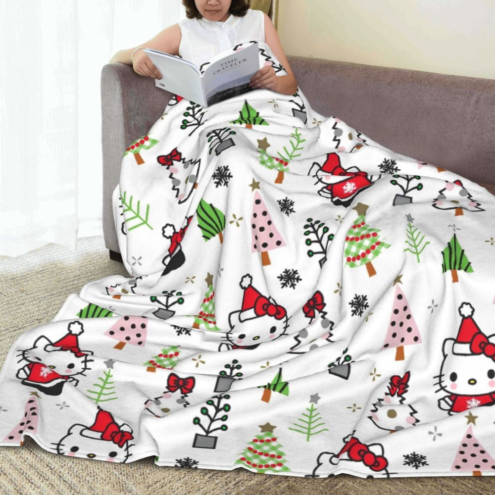 Christmas Hello Kitty Blankets Quality Warm Throw Blanket Winter Travel Office Couch Bed Graphic Bedspread