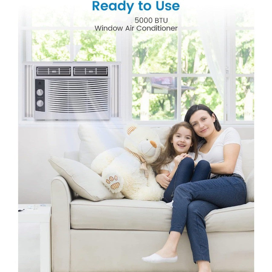 5000BTU Window Air Conditioner AC Unit Designed for Efficient Cooling up to 150 Sq. Ft. with Manual Adjustable Fan and Multiple
